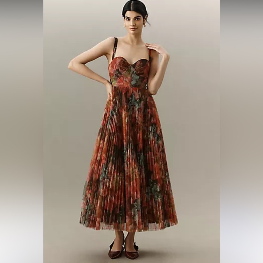 Hutch Anthropologie Tulle Multicolor Floral Maxi Dress